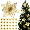 TATAFUN 24 Pezzi Fiori di Natale Poinsettia Glitter, Artificiali Stella di Natale Glitterata Decorazioni Matrimonio Albero di Natale Ornamenti (Oro)