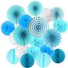 ZERODECO - Set da appendere con pompon in carta velina, motivo floreale e palline a nido d'ape, per compleanno, baby shower, matrimoni, decorazioni per festival, colore: blu, 3 g