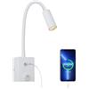 ERWEY Lampada da Lettura a LED da Parete, Lanterna da Letto 3W con Collo d'oca Flessibile a 360° e Connessione USB per la Camera da Comodino, Illuminazione Bianca Calda 3000K, Bianco