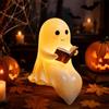 Sunshine Smile - Lampada da lettura fantasma carina, lampada fantasma con libro, lampada fantasma oscillante, statua fantasma LED 3D con luce notturna, lampada da lettura fantasma Halloween