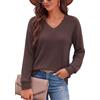 Crewhpo Maglia Donna a Maniche Lunghe Scollo a V Tessuto a Costine | Mano Soffice, Leggera Elasticità, Orlo Arrotondato, Vestibilità Comoda, Ufficio, Viaggio, Shopping e Tempo Libero