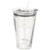 HEALLILY Bicchiere di Vetro Graduato 450ml con Coperchio e Cannuccia | Tazza di Vetro per Uso Quotidiano, Adatta per Hotel, Facile da Pulire, Completo