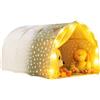 HOMASIS Tenda da Gioco per Bambini con Stelle Fluorescenti | Tenda da Letto con 2 Tende a Rete, Luci Luminose e Bandiera Decorative, Tessuto Morbido e Traspirante, 137 x 101 x 82 cm
