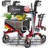 ELONEO Rollator pieghevole con seduta - ultraleggero (5,1 kg), rollator da viaggio leggero in alluminio, ausilio per camminare regolabile in altezza, deambulatore con borsa e portaombrelli, rosso