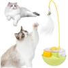 Auktransceler Giocattolo interattivo per gatti giallo fluorescente, 3 in 1, auto-occupazione con pesca a piuma, erba gatta e sfere doppie | base oscillante a 360° per gatti e adulti