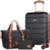 H.yeed Set da viaggio 3 pezzi, valigie da viaggio leggere con scocca rigida in ABS, ruote girevoli a 360° e lucchetto TSA, 21 pollici + borsa da viaggio e beauty case, nero