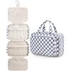 Narwey Beauty Case da Grande Viaggio, Beauty Case da Appendere per Donna Uomo,Borsa da Toilette da Travel Kit Viaggio, Grande Trousse Pochette Trucchi Donna (Scacchiere Blu Grigiastro (Grande))