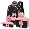 Amythe Set 3 Pezzi Zaino Ragazza 3a-7a Elementare | Zaino Adolescente Sacca Pranzo Astuccio Leggero 23L Impermeabile Elementari Medie, Nero-rosa