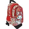 PRESTIGE & DELUXE Trolley Zaino Scuola My Melody primaria Versione Tonda organizzato 3 Scomparti zip per bambine + Astuccio 3 piani completo di cancelleria + Diario 2026/2027 + kit penne e portachiave paillettes