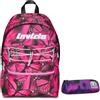 Invicta Zaino Scuola Americano Fantasy, Viola, Zaino Mono Scomparto Con Tasca Porta PC o Tablet, Zaino Superiori, Università e Viaggio, Ragazza Donna, Inserti Riflettenti + BUSTIN