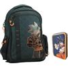 PRESTIGE & DELUXE Zaino Scuola compatibile con Super Dragonball Tondo 3 Scomparti zip per bambini primaria media + astucco 2 piani zip + kit penne