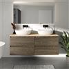 Parama Mobile bagno sospeso 140cm quattro cassetti rovere scuro con top rovere chiaro | Hexa