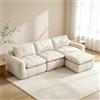 VILUXE Divano 3 posti con 1 sgabello in ciniglia beige | Divano modulare con seduta bassa, in ciniglia in schiuma 32D, per soggiorno, camera da letto, appartamento, coppie e famiglie