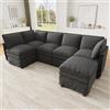 Shye Divano componibile XXL con funzione letto, liberamente combinabile a forma di U o L, sgabello mobile, doppia imbottitura della seduta, design moderno a bordatura, ciniglia, per soggiorno, ufficio