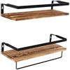 GGTYURTM Mensola da parete a 2 ripiani, in legno di pino vintage, da appendere, con asta portasciugamani, colore carbone, per soggiorno e bagno