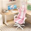 Huracan Poltrona Gaming Ergonomica Rosa con Poggiapiedi Estraibile, Cerchietto e Coda Decorativi Inclusi, Braccioli Sincronizzati, Tessuto Traspirante, Schienale Reclinabile, Sedia per Computer