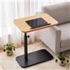 Qnbonrich Tavolino girevole a 360° con struttura in metallo (legno naturale | Tavolino da soggiorno, comodino, tavolino da caffè, tavolino da divano, con altezza regolabile da 45 a 80 cm