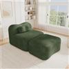 NADEUSAK Divano con ottomano, verde, modulare singolo, senza cornice, design ondulato, imbottitura in schiuma 32D ad alta densità, cuscino per lo schienale mobile, tessuto morbido, per soggiorno e