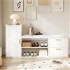 BNUZ Scarpiera imbottita e vano portaoggetti, lucida, 128 x 30 x 68 cm, scarpiera con 2 cassetti, adatta per soggiorno, corridoio, ufficio, colore: bianco