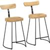 TEKGHUT Sgabelli da bar, 2 pezzi, 49 x 43 x 88 cm, in legno massello di | Con schienale e poggiapiedi, gambe in metallo, portata fino a 110 kg, per cucina e balcone
