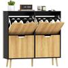 HOMCOM Armadio stretto scarpe 4 cassetti ribalt. 16 paia naturale e nero | Scarpiere per ingresso, gambe in legno, ripiani regolabili, per corridoio, 95x26x95 cm.