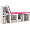 HOMCOM Scaffale per libri a 5 cubi con panca angolo lettura, Rosa | Libreria moderna con cuscino per seduta, Scaffale portoggetti, per ufficio domestico, studio
