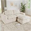 VILUXE Divano 2 posti con 1 sgabello in ciniglia beige | Divano modulare con seduta bassa, in ciniglia in schiuma 32D, per soggiorno, camera da letto, appartamento, coppie e famiglie
