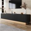DACHETOU Mobile TV 200 x 40 x 47,5 cm, 4 ante con ampio spazio di archiviazione, comò multimediale, scomparti regolabili in altezza, angoli arrotondati, materiale MDF nero