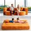 FIVIXIL Divano letto compresso senza gambe convertibile in schiuma a compressione lenta con rivestimento in tessuto sfoderabile e rimovibile con 2 cuscini inclusi, Giallo: 150 x 100 cm