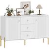 HOMCOM Credenza Cucina Moderna 3 Cassetti Silenziosi 120x39.1x76 cm Bianco | Mobile Cucina, 2 Ripiani Regolabili, 5 Gambe in Acciaio, Credenza Soggiorno per Sala da Pranzo