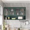 DACHETOU Armadietto da parete in vetro a quattro ante, 120 cm, in vetro grigio, per cucina, soggiorno, bagno, verde scuro