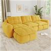 VILUXE Divano 3 posti con 1 sgabello ciniglia giallo | Divano modulare con seduta bassa, in ciniglia in schiuma 32D, per soggiorno, camera da letto, appartamento, coppie e famiglie