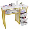 XYCHAO Tavolo Manicure 100 cm 3 Cassetti Marmo Bianco Oro 30 kg Soggiorno | 100 x 40 x 76 cm, 3 cassetti, texture marmorizzata bianco/oro, telaio in acciaio, carico 30 kg, per salone di bellezza