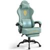 Lointain Sedia Gaming Reclinabile con Massaggio e Poggiapiedi, Verde | Poltrona Gaming in Velluto con Supporto Lombare, Seduta a Molle, Altezza Regolabile, Giro 360° e Poggiatesta