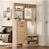 SUKY Set appendiabiti da corridoio con scarpiera, 4 ganci appendiabiti, 1 cassetto, 2 ante, colore naturale e bianco, 108,5 x 35 x 180 cm (larghezza x profondità x altezza)
