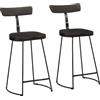 TEKGHUT Sgabello da bar, 2 pezzi, nero, 49 x 43 x 88 cm, in legno massello | Con schienale e poggiapiedi, gambe in metallo stabili, portata fino a 110 kg, per cucina e balcone