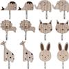 Bangbobi - 12 Ganci Autoadesivi in Legno, 6 Adorabili Disegni Animali (Elefante, Balena, Gatto, Leone, Coniglio, Giraffa) per Parete, Camera, Bagno, Cucina