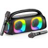 JYX Cassa con Microfono con 2 Microfoni, 60W Cassa Bluetooth 5.3 60W con Luci Discoteca, Altoparlante Portatile Karaoke per Feste e Riunioni, Supporta TV/USB/AUX/scheda TF