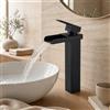 MOKEKA Rubinetto Lavabo Alto a Cascata Monocomando Ottone Nero | Finitura Nera, Corpo in Ottone, Installazione Monoforo, Acqua Calda e Fredda, Per Lavabo da Appoggio
