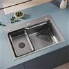 SONNI Lavandino 70x48cm con 3 prefori, acciaio inossidabile 304, argento | Lavandino cucina con setola triangolare, ciotola di drenaggio, impianto di scarico, lavabo