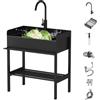 BRCYKRWY Lavandino Inox con Mobiletto,Lavandino da Esterno con Rubinetto, | Con Paraspruzzi su 3 Lati,Giardino Autoportante,Lavelli Bagno Autoportante,per Interno