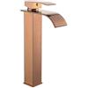Generic Rubinetto miscelatore per lavabo da bagno in oro rosa, rubinetto a cascata con beccuccio piatto monocomando per acqua calda e fredda, design moderno ed elegante per bagni di lusso