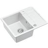 QUADRON Lavello in granito | dimensioni 62 x 50 x 22 cm, colore: bianco + acciaio | Lavello MORGAN 116 in granito a vasca singola | lavello a vasca singola con scolapiatti