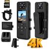 kaysunlink Bodycam - Mini videocamera per il corpo 4K con audio e video, obiettivo girevole a 180°, visione notturna, rilevamento del movimento, allarme SOS, scheda di memoria da 64 GB, doppia batteria e