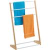 Relaxdays Porta Asciugamani da Terra, in bambù e Ferro, 3 Aste, Appendi Salviette, 98 x 62 x 30 cm, Naturale Bianco