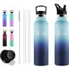 Grsta Borraccia 500 ml, Borraccia Termica, Acciaio Ino, Senza Perdite, per Lavoro | Bottiglia Termica Doppio Isolamento Senza BPA, Bevande Fredde e Calde per Ufficio, Include 6 Cannucce + 1 Spazzola