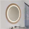 M Ledme - Specchio da bagno con luce 60x60cm, specchio rotondo in legno 15W, dimmerabile, 3 colori di luce, interruttore touch, vetro temperato HD, IP44, finitura legno