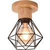 DELIPOP Plafoniera Vintage Industriale, E27 Lampadario Soffitto Nero Retro | Lampada da Soffitto in Legno e Metallo Nero Gabbia per Corridoio, Portico, Salone, Cucina, Soggiorno, Camera da Letto