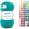 Gründl Cotton Quick Uni 1 x 50 g, Verde Smeraldo | Filato Sottile per Uncinetto e Maglia - Filato Lucido e Delicato sulla Pelle - 100% Cotone - 125 m