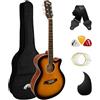 TIGER Chitarra acustica 3/4 con corpo piccolo con corde in acciaio per bambini dai 9 anni in su con borsa, tracolla, corde di ricambio e plettri - Sunburst